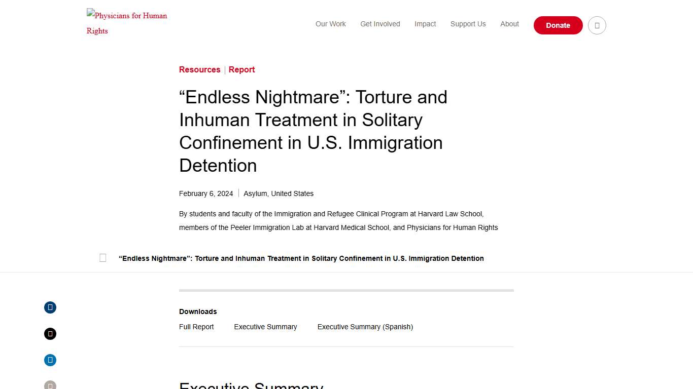 "Endless Nightmare”: Torture and Inhuman Treatment in Solitary Confinement in U.S. Immigration Detention - PHR