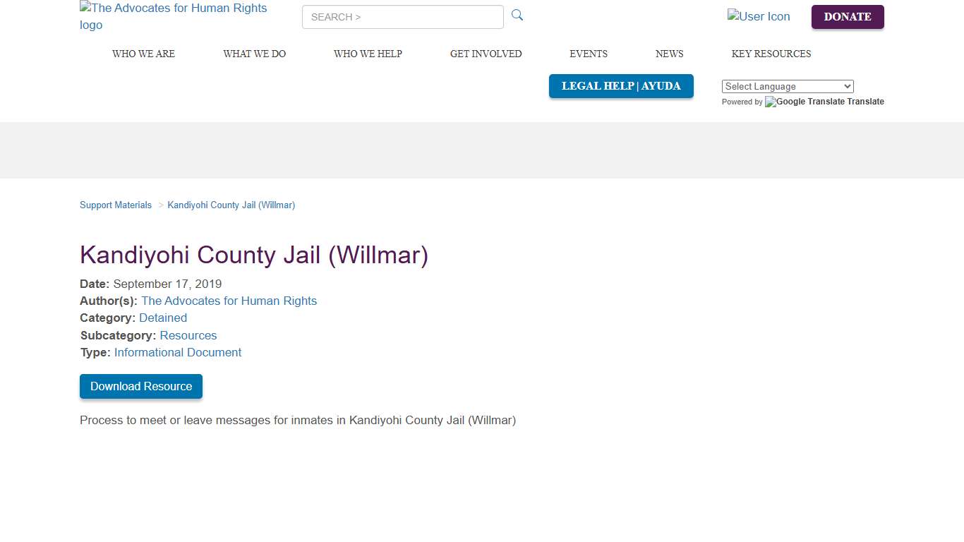 Kandiyohi County Jail (Willmar) - The Advocates for Human Rights